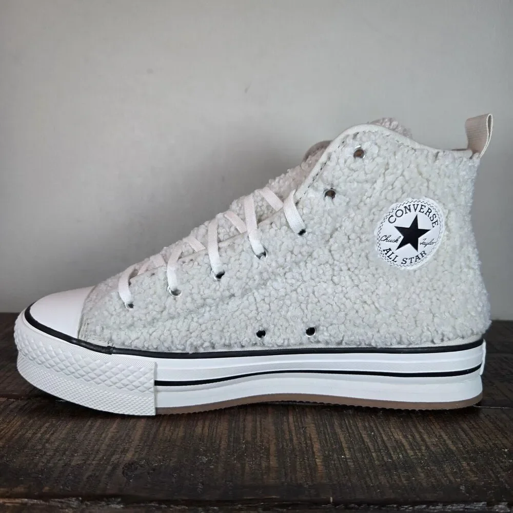 Converse CTAS Mens Size 6 Youth 6 Platform Hi Top Shoes White Sherpa - Picture 6 of 11